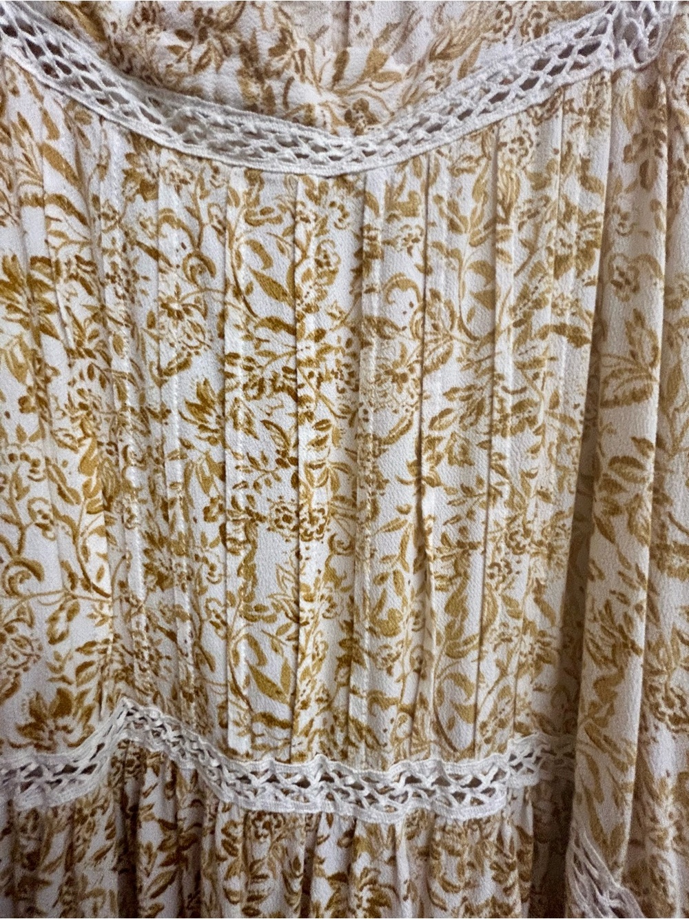 Free People Boho Floral Crochet Trim Tunic ~Dress in Mustard Ivory XL - Picture 3 of 9